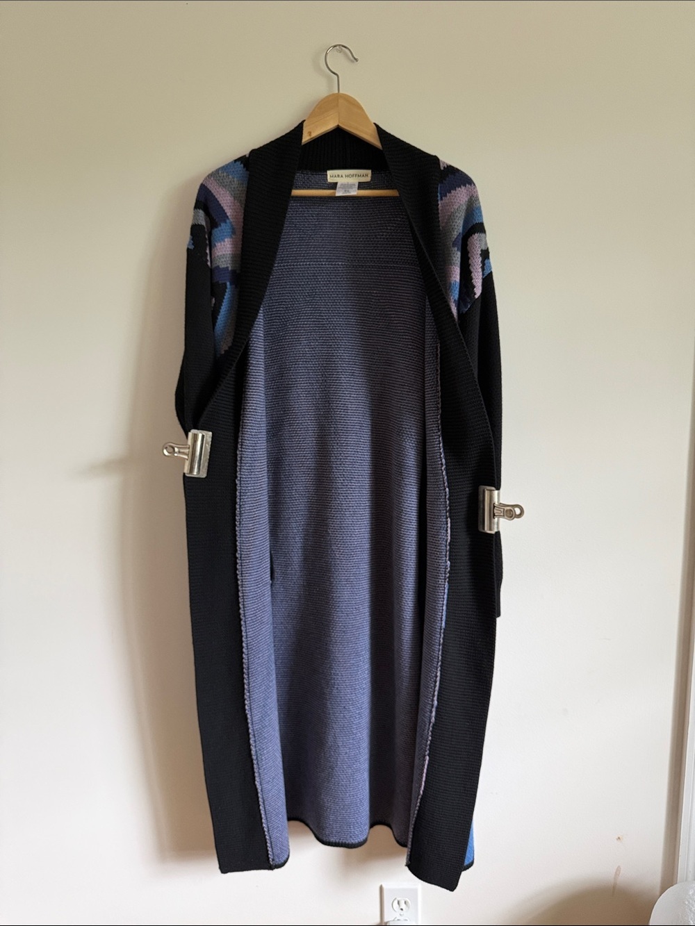 Mara Hoffman RARE Long Knit Cardigan Geometric Blue Purple Black Fall Sweater S - Picture 6 of 10